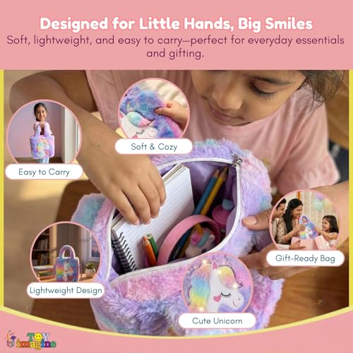 Image of Toy Imagine Unicorn Sling Bag for Kids Birthday Gift for Girls Crossbody Bag for kids with Soft Fur Finish Baby Toddler Handbag Cute Princess Purse Mini Sling Bag for 3-12 Year Girls Fashion Accessory