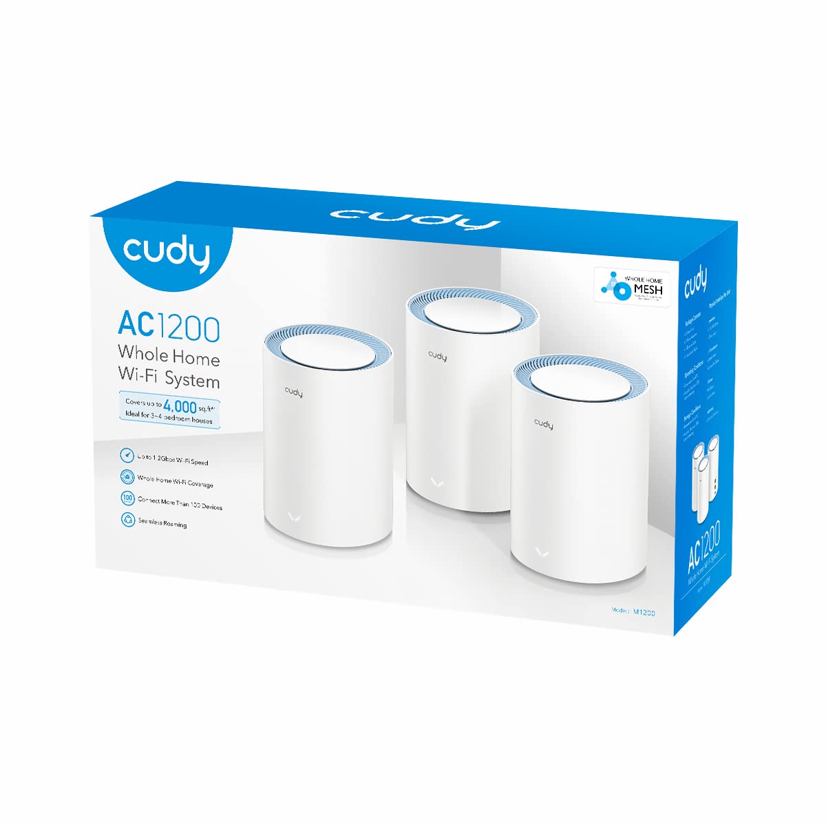 Cudy AC1200 Sistema WiFi de Malla para Todo el hogar, enrutador WiFi de Doble Banda AC1200, Extensor de Rango, VPN, DNS sobre TLS, IPv6, DDNS, M1200 3 Paquete