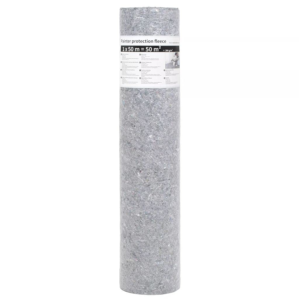 Tidyard Bâche de Protection Sol 1x50m 280g/m², Non Tissé Gris avec Film PE, Imperméable et Antidérapante pour Carrelage, Parquet, Peinture