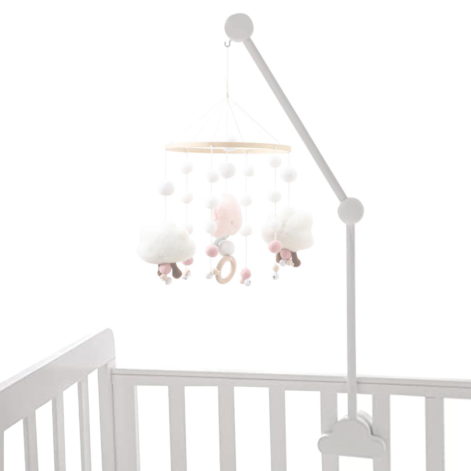 Baby Crib Mobile Arm 27.17inch Wooden Cloud Design Detachable Adjustable Holder Cute Cot Bed Bell Wind Chimes Hanger Bracket