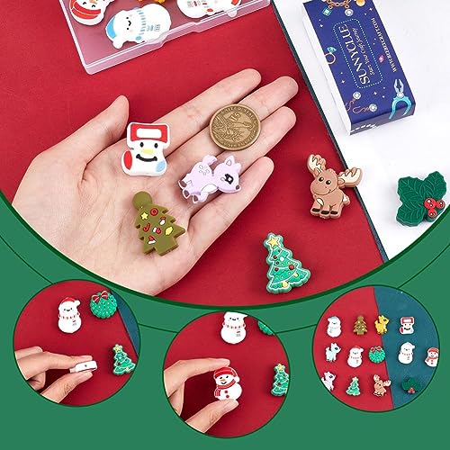 SUNNYCLUE 1 Box 14Pcs Christmas Silicone Beads Silicone Focal Beads Bulk Snowman Christmas Tree Shaped Beaded Reindeer Animal Shapes Large Beads for Pens Lanyard Garland Keychain Making Supplies - Image 3
