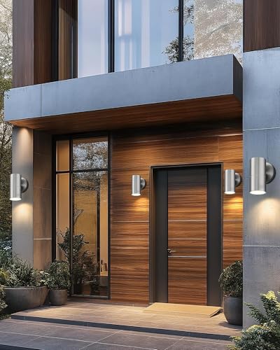 Image of Ken & Ricky Modern Stainless Outdoor Wall Sconce Lights,Brush Nickel,2 PK