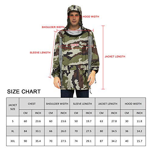 DECDEAL Jaqueta respirável para insetos com capuz com zíper Mosquito Repelente de malha de malha de