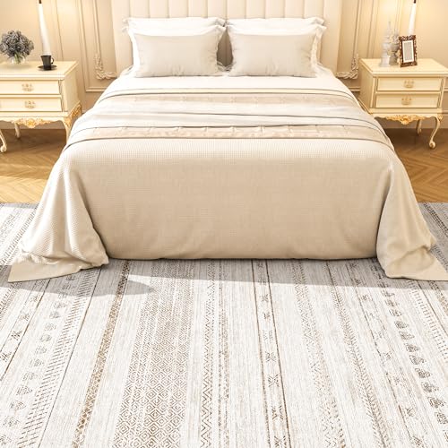 4x6 Area Rugs for Living Room Machine Washable Rug Distressed Indoor Carpet Neutral Moroccan Boho Rug Ultra Soft Area Rug for Bedroom Dining Room Playroom Office, Brown