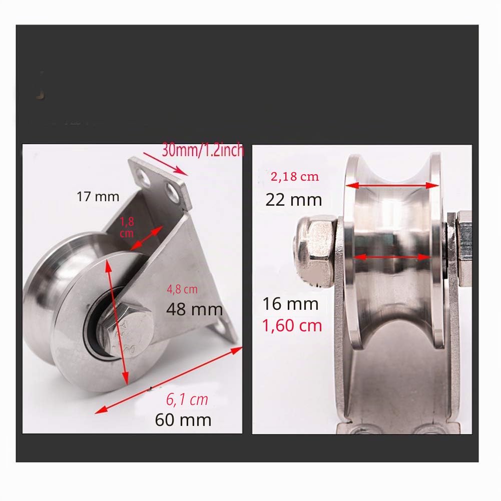 Rodamientos de rueda de acero inoxidable 304, 2 pulgadas, para puerta corredera, ranura en U, capacidad de carga 660