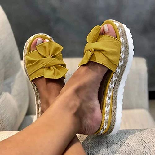 Wedge Sandals For Women Dressy Summer Summer Sandals For Women 2021 Slippers Bow Knot Espadrille Platform Sandals Waterproof Casual Slip On Slides Fashion Sandals For Women Yellow #TOP1