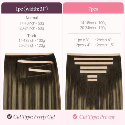 Image of GOO GOO Tape In Weft Hair Extensions Human Hair, Genius PU Long Weft Tape In Hair Extensions Real Human Hair, Silky Easy to Use, 4 /26 /4 Balayage Chocolate Brown to Honey Blonde 20 inch 120g 7pcs
