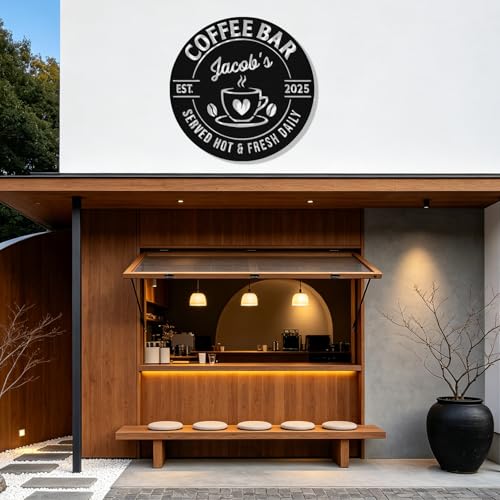 Image of Personalized Coffee Bar Metal Sign, Custom Coffee Signs, Custom Coffee Name Signs for Cafe Station, Coffee Wall Art Decor for Kitchen, Cafe Shop Decor, Cafe Lover Gift
