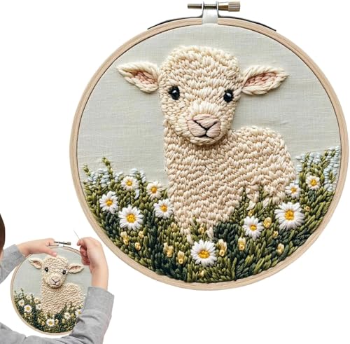 La Mejor Lista de Kits de decoración de telas los 5 mejores. 46 Kit de agujas de perforación para principiantes, juego de bordado con patrón de oveja, incluye todos los suministros de hilo de aro de tela, proyecto de manualidades para...