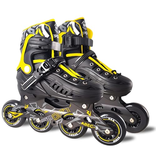 Patins Adulto Inline ABEC-9 - Freestyle Urban para Performance Profissional, Rodas de PU 84mm com Dureza 85A (Amarelo, L (39 ao 43))