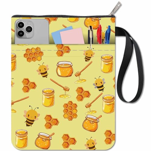 CRASPIRE Bee Book Sleeve Copertina per Libro Giallo Tessuto Lavabile Animale Api Miele Libri Quaderno Copertina Flessibile Protezioni con Cerniera e Tasca Extra per Natale Compagni di Classe Studenti