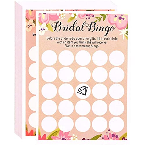 Best Paper Greetings Floral Bridal Shower Games - Bingo, 50 Sheet Rustic Wedding Game Cards, Party Supplies for Bachelorette Party and Wedding, 50 Vintage Cards Included, 5 x 7 Inches, Beige