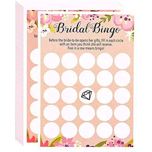 Floral Bridal Shower Games - Bingo, 50 Sheet Rustic Wedding Game Cards, Party Supplies for Bachelorette Party and Wedding, 50 Vintage Cards Included, 5 x 7 Inches, Beige