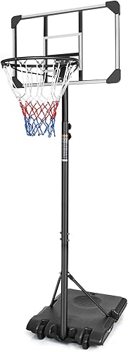 Aro de baloncesto portátil de altura ajustable de 5.6 pies a 7 pies, sistema de portería de baloncesto para interiores y exteriores con tablero