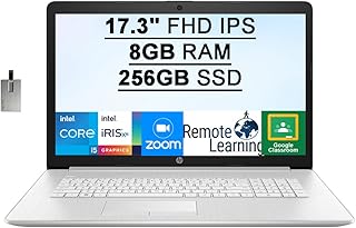 HP 2022 17.3" FHD Laptop Computer, 11th Intel Core i5-1135G7 Processor, 8GB RAM, 256GB PCIe SSD, Intel Iris Xe Graphics, HD Audio, Webcam, Bluetooth, HDMI, Windows 10S, Silver, 32GB SnowBell USB Card