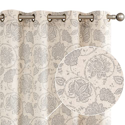 Jinchan Floral Scroll Linen Curtains 84 Inches Long Grey Window Curtains For Bedroom Grommet Light Filtering Farmhouse Drapes For Living Room Vintage Printed Window Treatments Set 2 Panels #TOP1