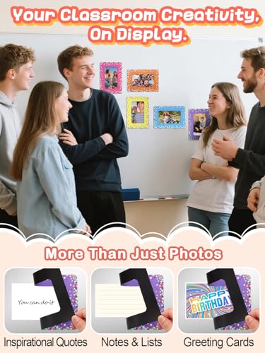 Image of 12Pcs Magnetic Picture Frames for 4 inchx6 inch Photo, Locker Accessories for Girls | 6 Colors, Cute Back to School Gifts, Classroom Decorations Supplies, Refrigerator Decor, Colorful Dots
