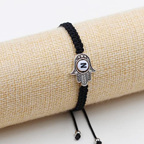 Image of Uloveido Customized A to Z 26 Letters Hand of Fatima Bracelet - Fatima Hamsa Hand Evil Eye Protection Bracelet Lucky Charm Adjustable Braided Black String