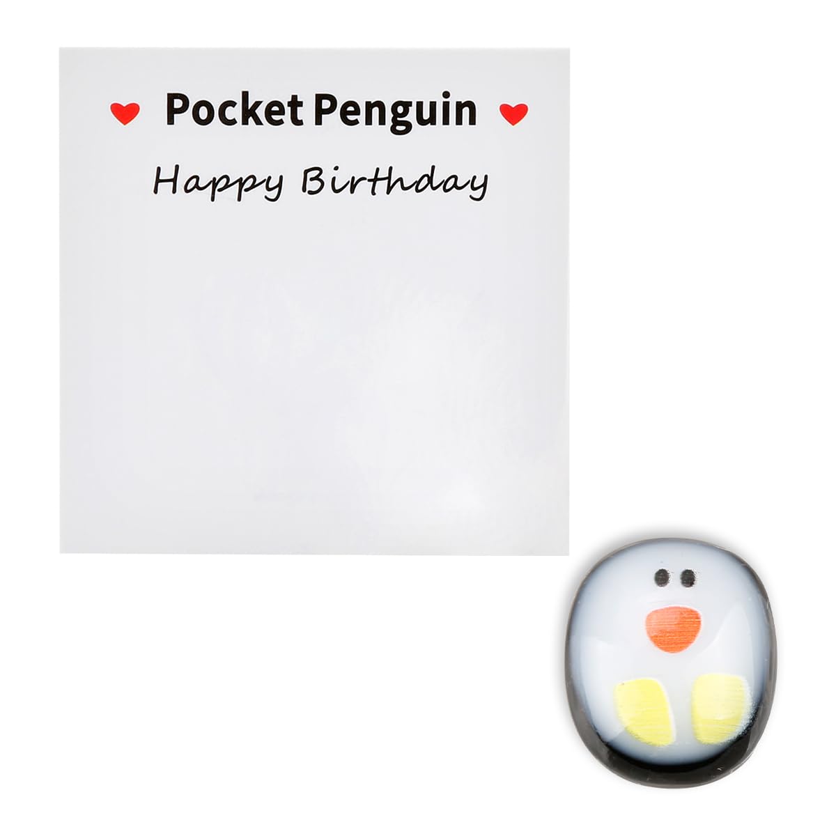 Hopzab Mini Pocket Penguin Decoration and Printed Card Cute Glass Penguin Ornament with Card Encouraging Keepsake Gift for Lover Friends Family, Birthday Valentine's Day (Happy Birthday)