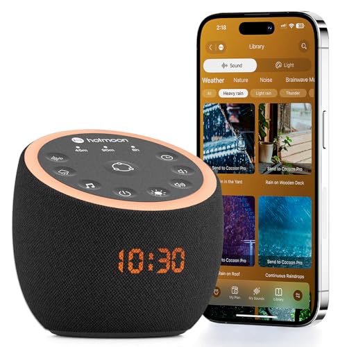Hotmoon Sound Machine, Cocoon Pro 2 White Noise Machine for Sleeping Adults, 388 Non Looping Sounds & Sleep Timer, Smart App Control Night Light, Nature Sound Pink Green Brown Noise Maker, Plug in