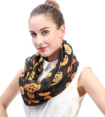Lina & Lily Halloween Pumpkin Print Women's Infinity Loop Scarf Lightweight2