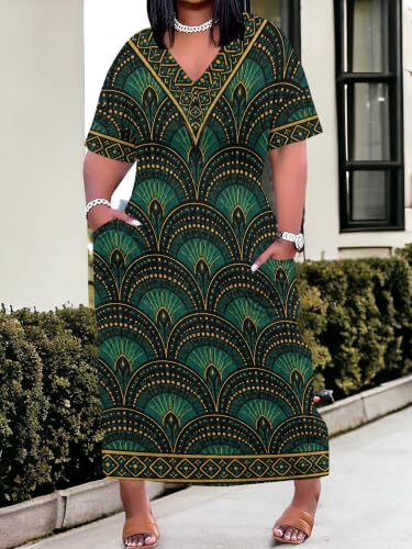 Image of PinkPatty Women's Oversize V Neck Short Sleeve Maxi Dress with Pockets