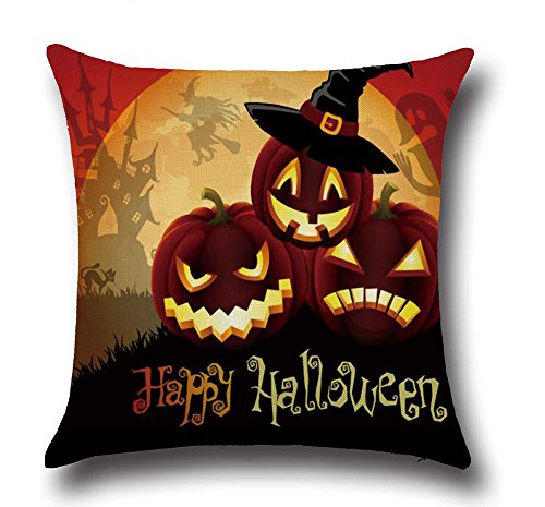 DolphineShow Printed Cotton Linen Square Funny Happy Halloween Pattern Pillow Shams Sofa Throw Cushion Pillow Cover Cases 18x18