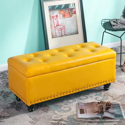 Taburetes otomanos Reposapiés de Cuero - 2 en 1 Cajas de Almacenamiento y Asiento - Banco de Almacenamiento al Final de la Cama Reposapiés Rectangular Taburete para Cambiar Zapatos