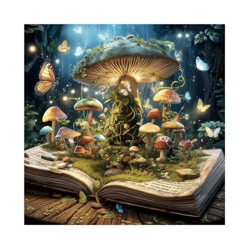 Fantasy Mushroom Book Puzzle 1000 piezas para adultos, rompecabezas de bosque mágico de hongos y plantas, rompecabezas vintage de naturaleza con mariposas y árboles miniatura 1