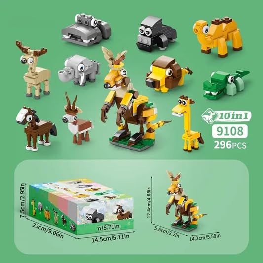 Image of Building Blocks Bricks Set, Build, Learn and Play, Construction, Educational Interactive Creative DIY Toy, Compatible with All Major Brands (10 in 1, Cute Wildlife Jungle Animals Paradise, 296 Pcs)
