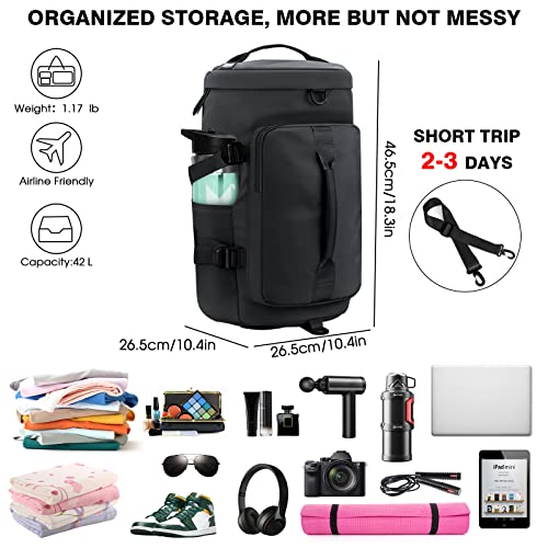 Ketiee Gym Bag For Women Men, Travel Backpack Carry On Backpack Weekender Overnight Bag Waterproof Hiking Rucksack Daypack Sports Duffle Bag With Shoes Compartment&Dry Wet Seperated （Black） 42 L #TOP2
