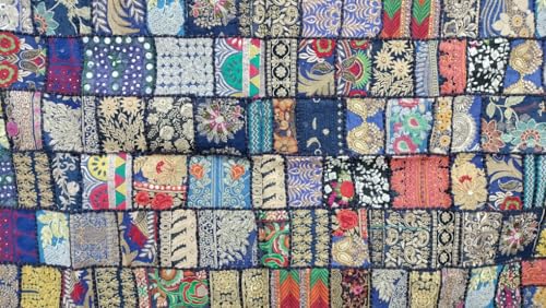 Image of Ekam Art Rajasthani Handmade Embroidery Cotton Patchwork Tapestry Cotton Wall Decor Hanging Beaded Tapestries 40 x 60 Inch (Blue)