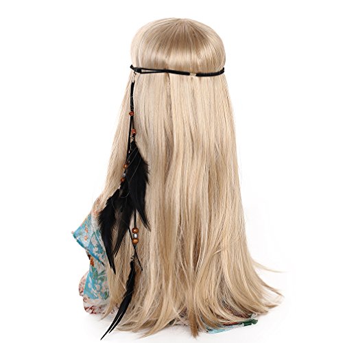 AWAYTR Feather Headband Indian Headpiece - Bohemian Tassels Girls hairband Festival Headwear For Women (Black)