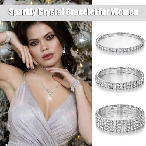 11 Pcs Silver Clutch Purse Crystal Jewelry Set for Women Shiny Rhinestone Jewelry Accessories for Evening Party Bride Wedding3