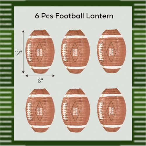 Image of UNIQOOO 6PCS American Football Super Sports Lantern Party Decoration Set, LRG 12 Inch, Hanging Japanese Paper Lanterns, Easy Assemble Reusable Home School Game Day Kids Birthday Sports Bar Decor