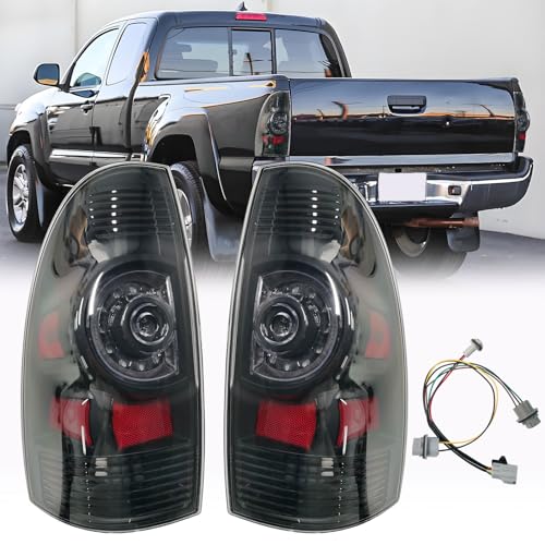 Pair Tail Light Assembly Set For 2005 2006-2015 Toyota Tacoma Pickup Truck Rear Taillights Brake Lamps left Driver and Right passenger sideW/Harness Black Smoked Housing 8155004160 8156004160(LH&RH)