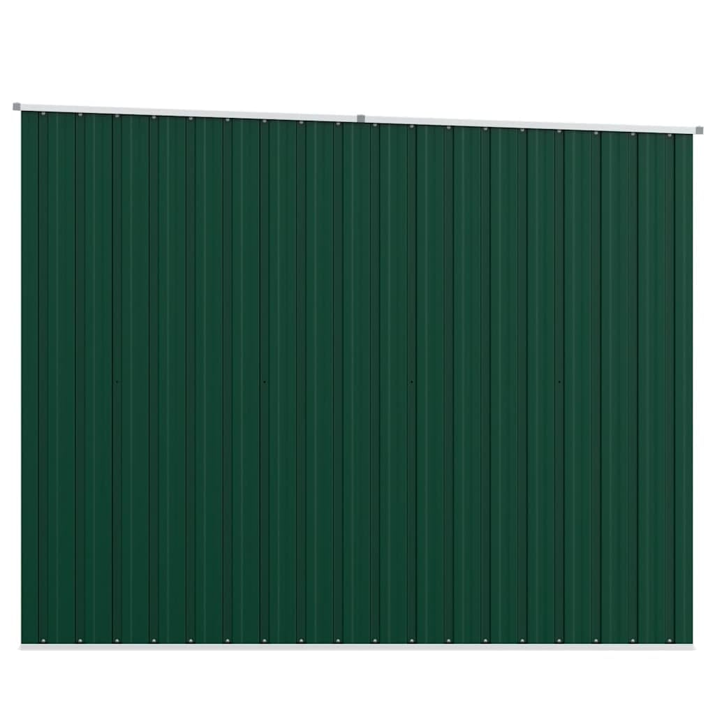 Cobertizo verde 195 x 198 x 159 cm de acero galvanizado con puertas dobles, techo inclinado para almacenamiento resistente a la intemperie de herramientas, bicicleta y cortacésped