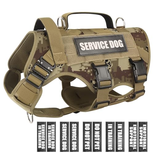 Winsee Service-Hundegeschirr für große Hunde, Taktische Arbeitsweste mit 10 Haustier-Patches, kein Ziehen, strapazierfähiges Geschirr für Training, Spazierengehen