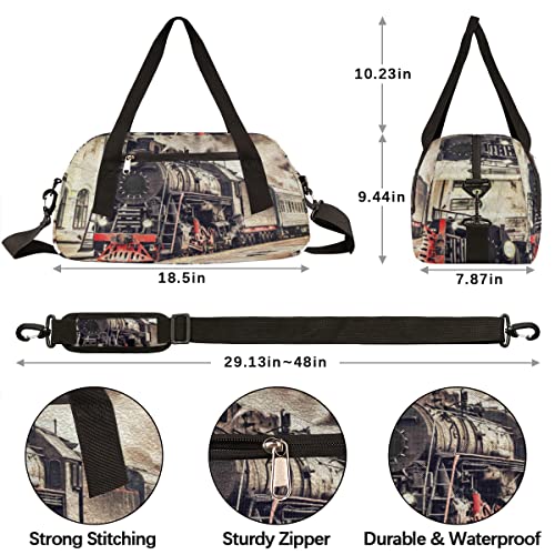 Retro Steam Train Kids Duffel Bag for Girls Boys Teens, Steam Train Oil Painting Dance Bag Overnight Small Duffel Bag Carry On Weekend Sports Gym Travel Bag for School Practice Gymnastics Ballet4