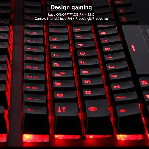 LESHP Tastiera Italiana per Gaming USB - Alte Performance – Colori da Videogioco e Retroilluminata – Tastiera da Gioco – Tastiera per Videogame, PC PS4 Windows, Mac - Nuova 2018 Versione (Nero)