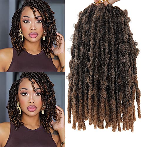 12 Inch Butterfly Locs Crochet Hair Short Bob Butterfly Locs Distressed Locs Most Natural Pre Looped Crochet Braids Hair Extension 80strands(#1B/30, 12inch)