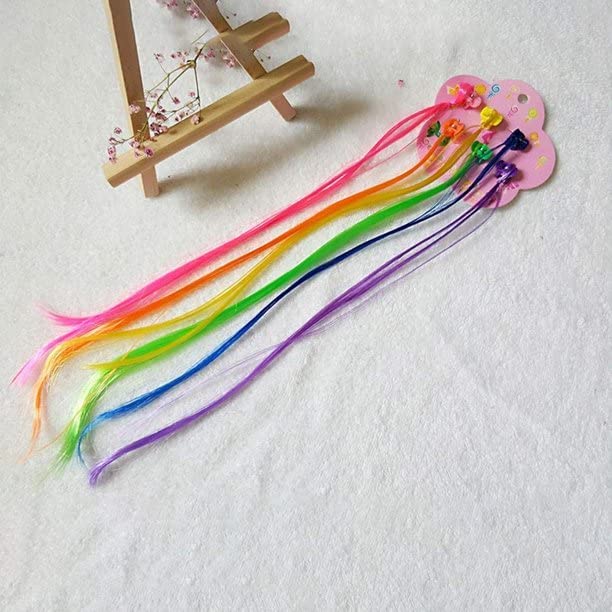 Image of Trendsetter Kids Hair Clip in Colorfull Hair Extension with Tinsel Rainbow False Nylon Wig Braids Extensions Hair Styling Accessories for Baby Girls Adult Multicolor (12 PCS) (Style 1)