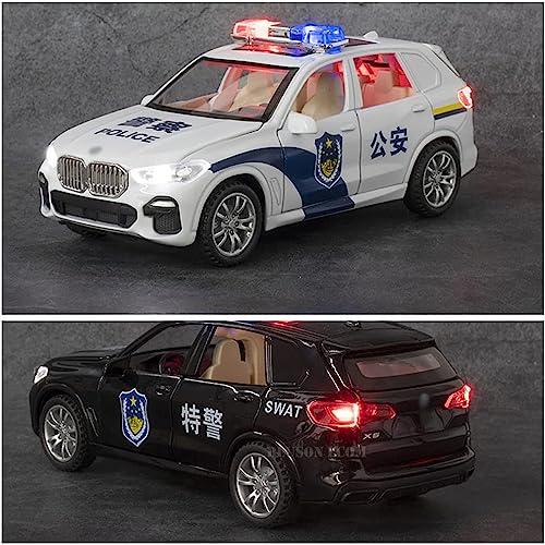Image of DEUSON ECOM Die Cast Metal Car Police Toy Car 1:32 Scale Diecast Toy Car Vehicle for Kids Sound Light Pull Back Openable Door
