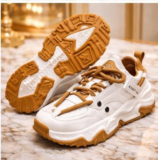 Image of Men's Chunky Sneakers, Faux Leather Upper, Lace-up, Round Toe, Streetwear Style, Casual Wear