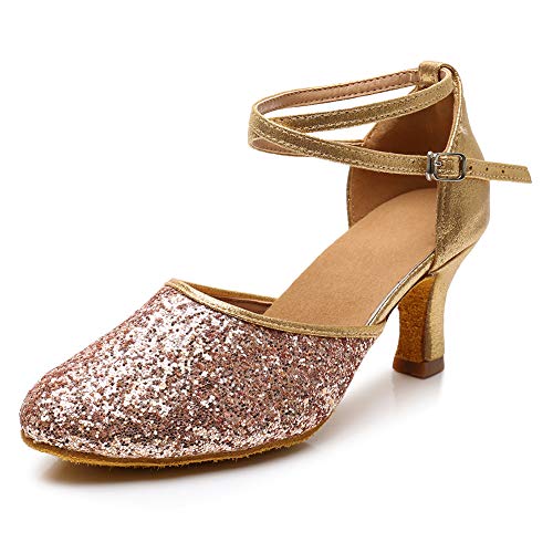 SWDZM Womens Latin Salsa Dance Shoes Professional Party Sequins Heels Ballroom Dancing Shoes