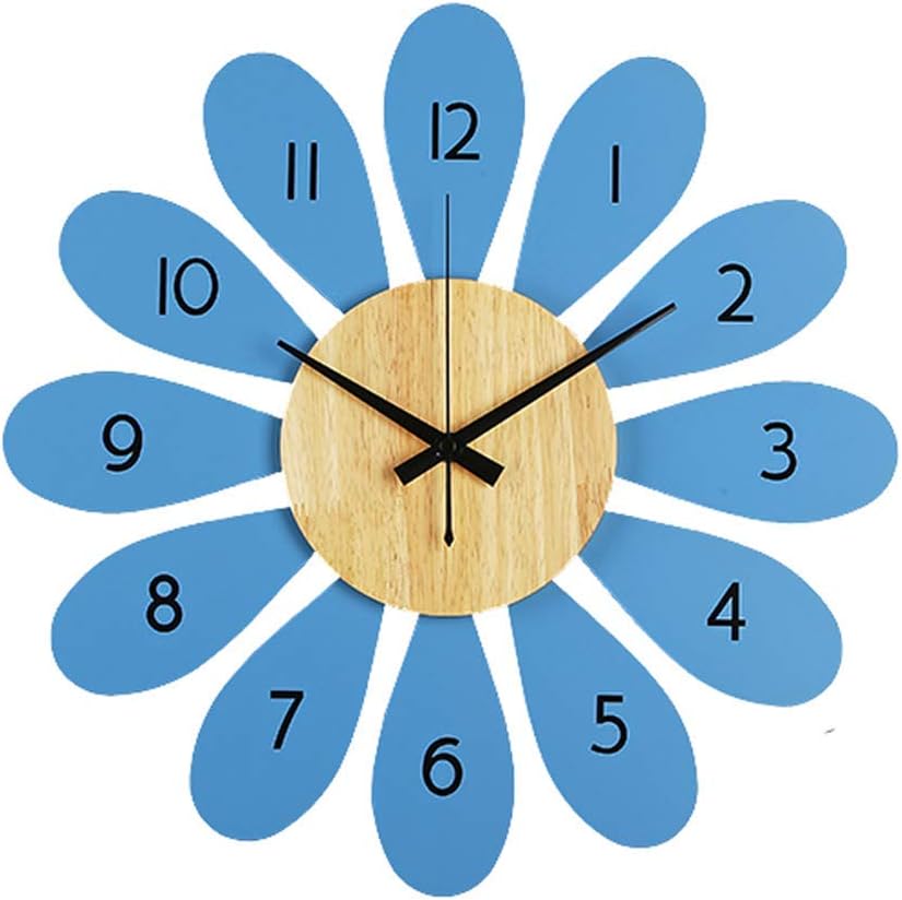Kids Silent,Creative Petal Design Colourful Easy to Read Learn to Tell Time for Children Boy Girls for Living Room Bedroom,40Cm,Blue