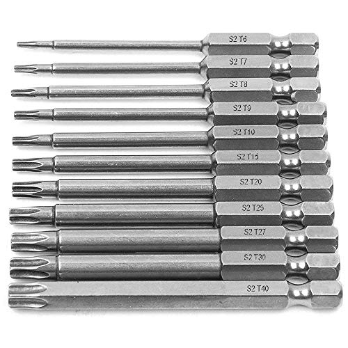 Bestgle 11pc Torx Screwdriver Bits 1/4 Inch Hex Shank Electric Magnetic Star Torx Security Head Screw driver Drill Bits Set, T6-T40 ,75mm Length