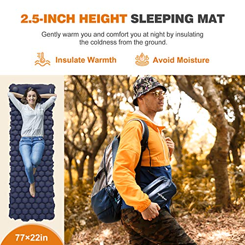 AirExpect Camping Sleeping Pads with Built-in Pump - Upgraded Inflatable Camping Pad with Pillow for Backpacking, Traveling,Durable Waterproof Compact Ultralight Hiking Pad