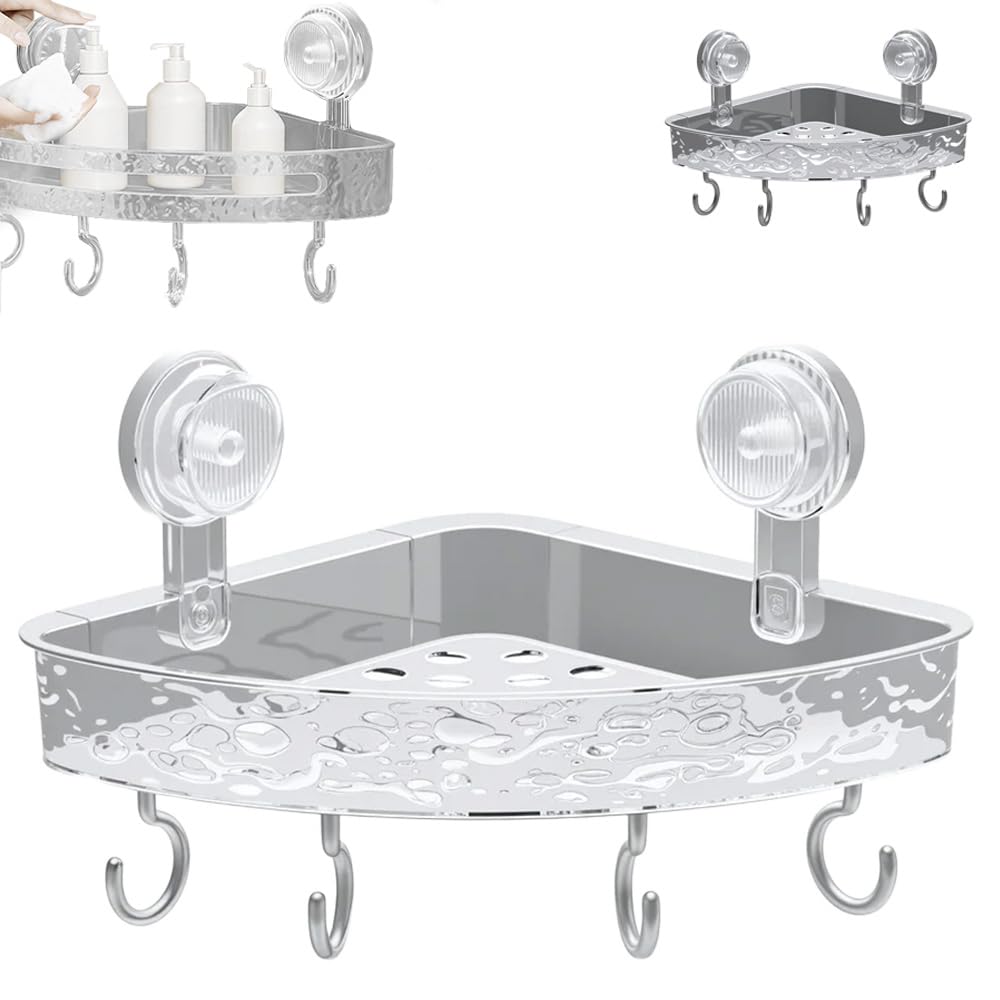 UIUSEA Corrugated Suction Cup Storage Holder 2025 New Movable Shower Shelf Suction Cup Corner Shower Caddy Large Organizer