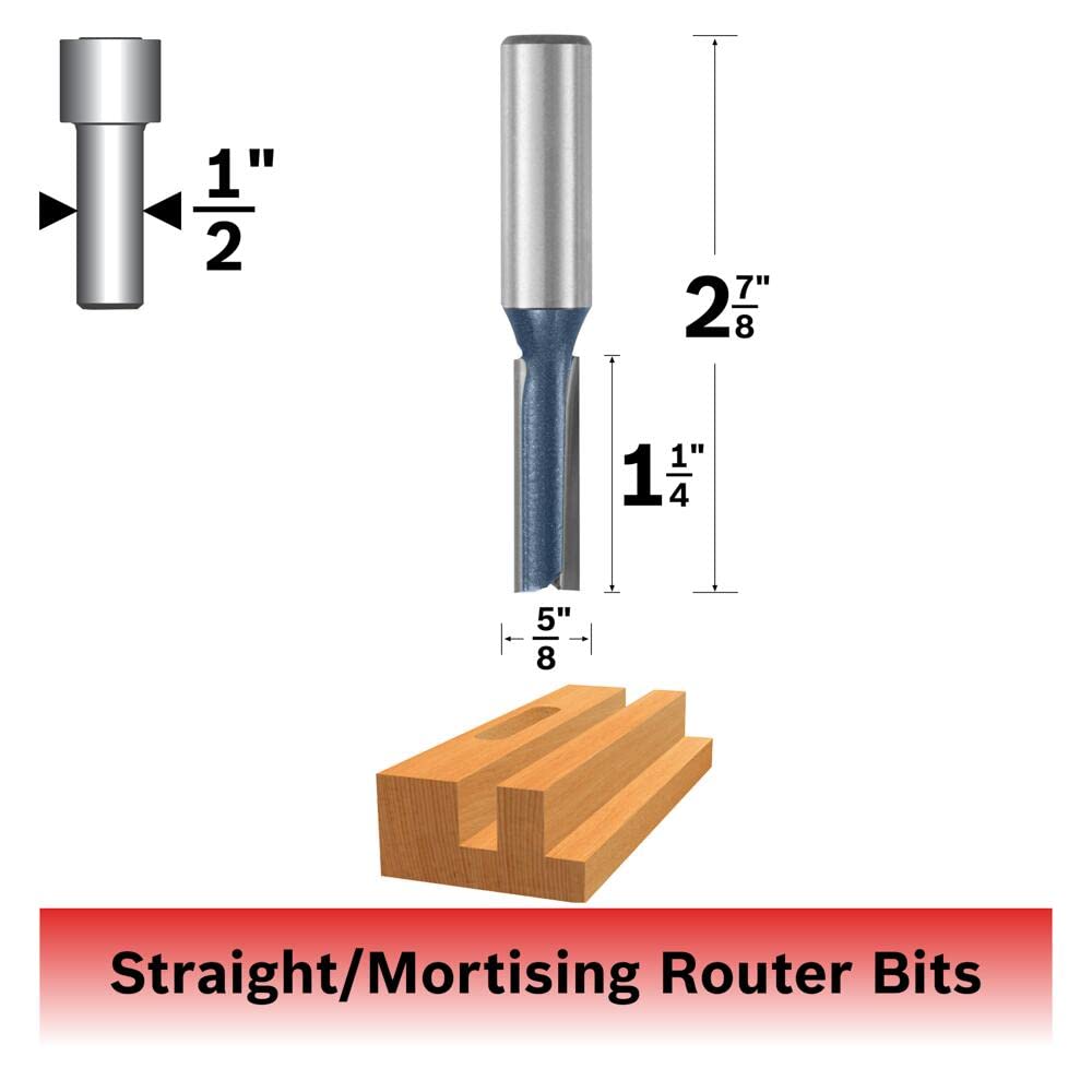 Bosch 85254M Router Bit - Carbide Tipped Straight Double Flute, 1/2" Shank, 13/32" X 1" Cutting Size